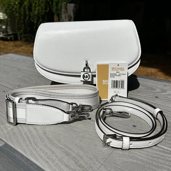 Michael Kors Mila Medium Crossbody Massanger Bag in Optic White - Picture 1 of 6